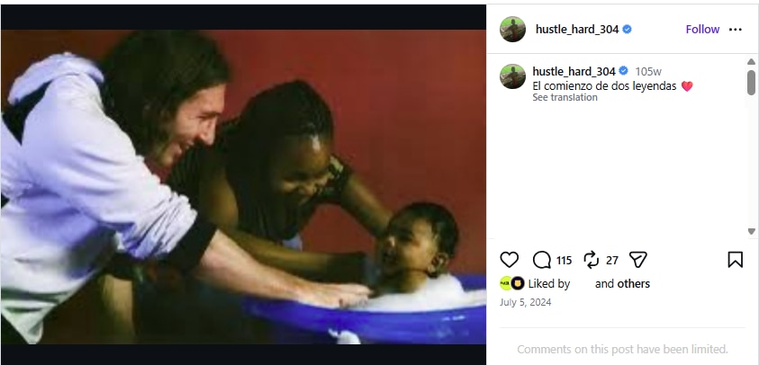 Lionel Messi alongside a young Lamine Yamal at a photoshoot back in 2007. (Image: Instagram/@hustle_hard_304)