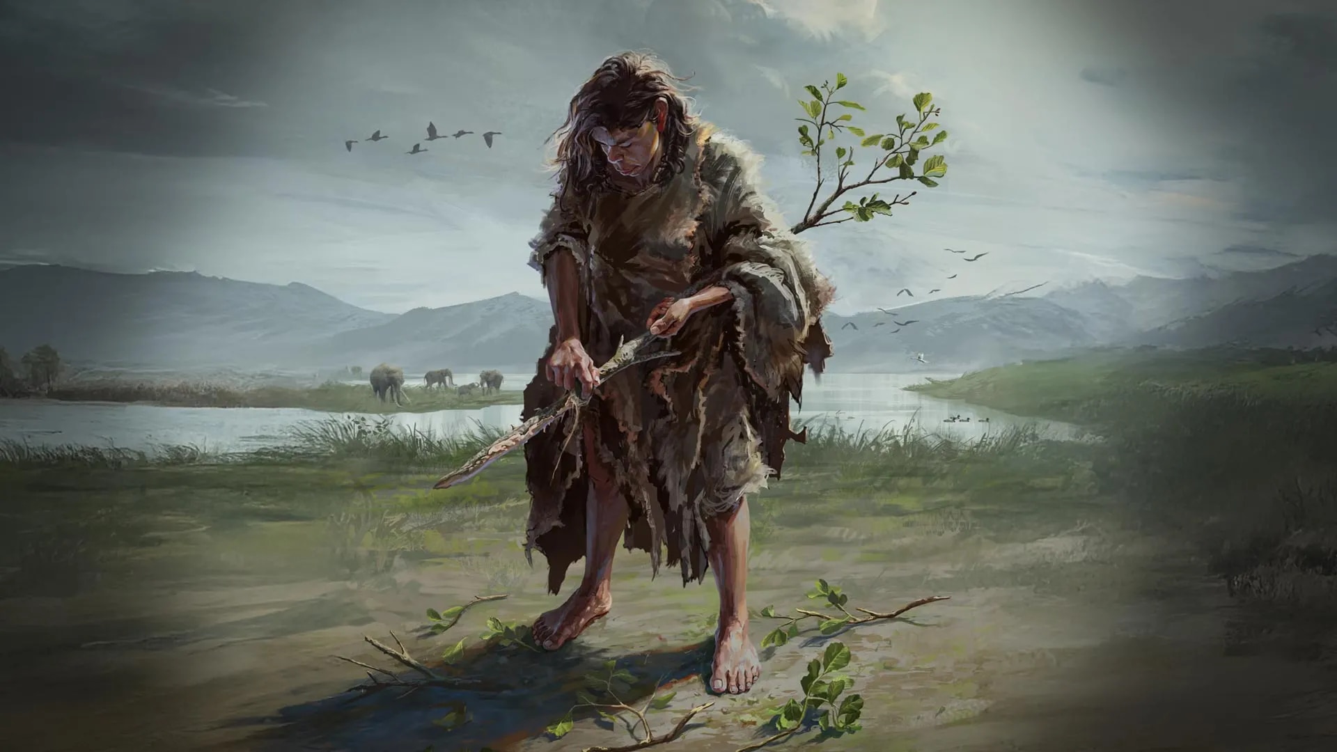  An illustration of a paleolithic woman with a digging stick from a small alder tree. (Photo: PNAS)