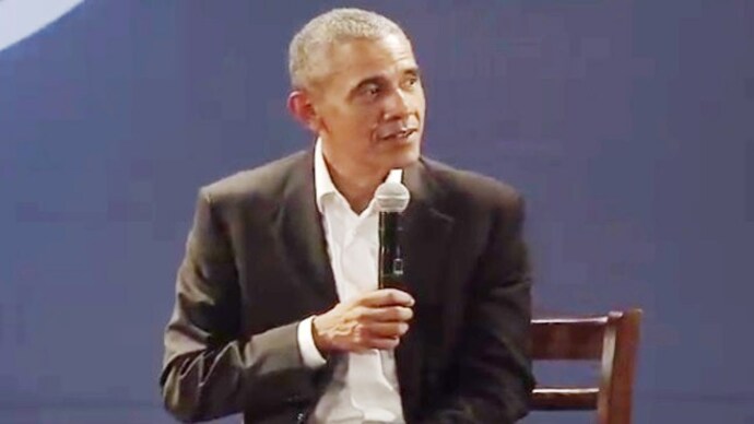 Former US President Barack Obama at his foundation's townhall in Delhi (Screenshot of live video courtesy: www.obama.org)