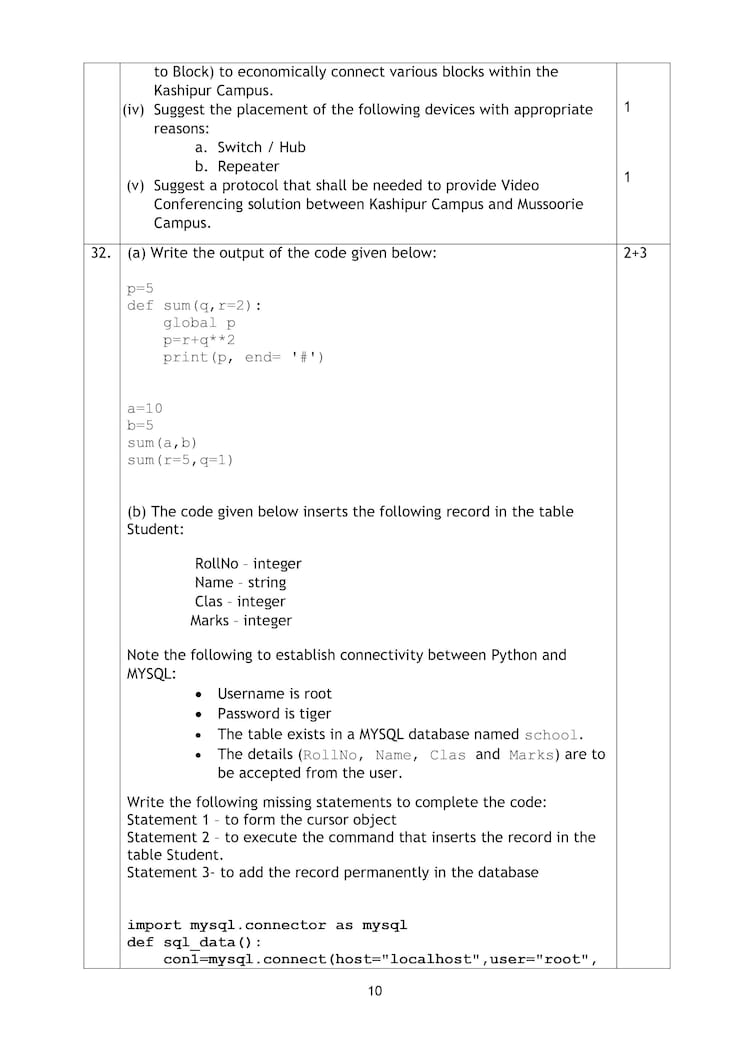 CBSE Class 12 Computer Science sample paper for board exam 2023 with ...