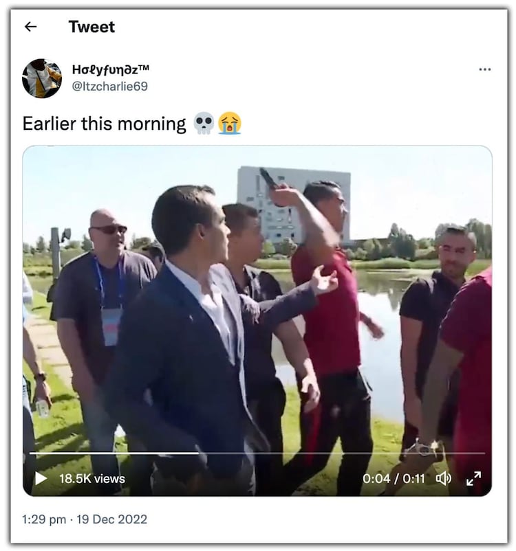 Cristiano Ronaldo throws reporter's microphone into lake on Make a GIF