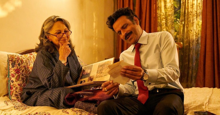 Sharmila Tagore and Manoj Bajpayee in a still from Gulmohar.