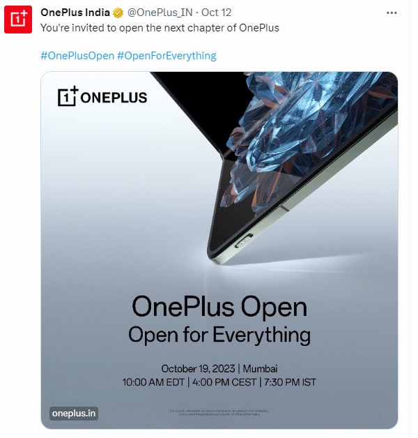 OnePlus foldable phone 'Open' arriving on October 19: Everything you need  to know