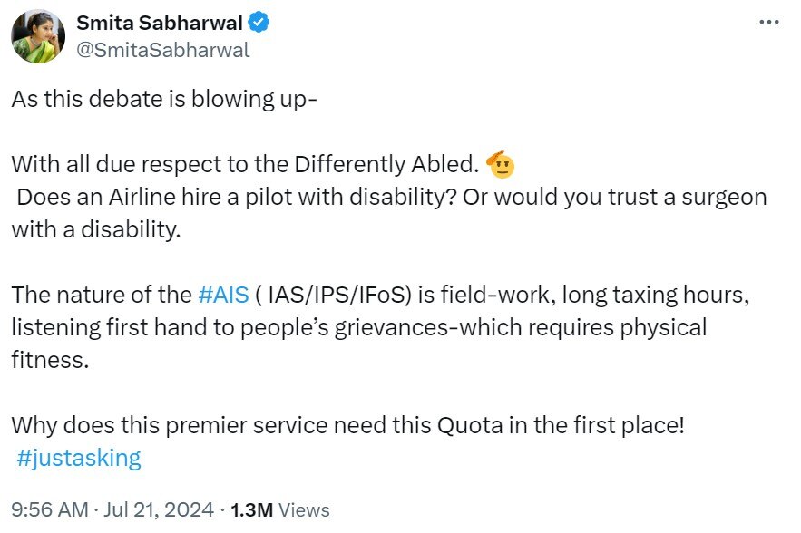  Smita Sabharwal questions disability quota in civil services
