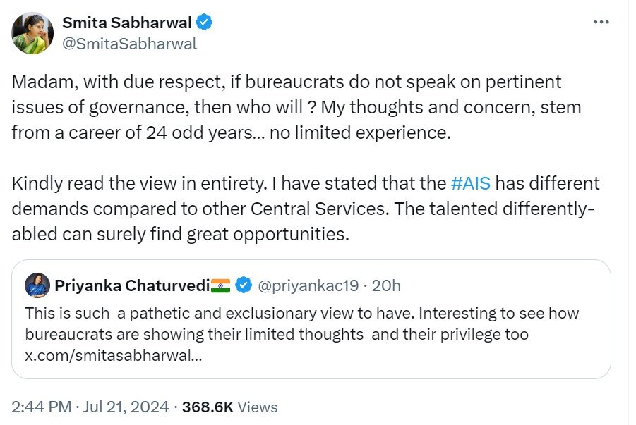 Smita Sabharwal, Priyanka Chaturvedi at war of words 