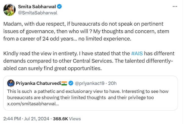 Smita Sabharwal, Priyanka Chaturvedi at war of words