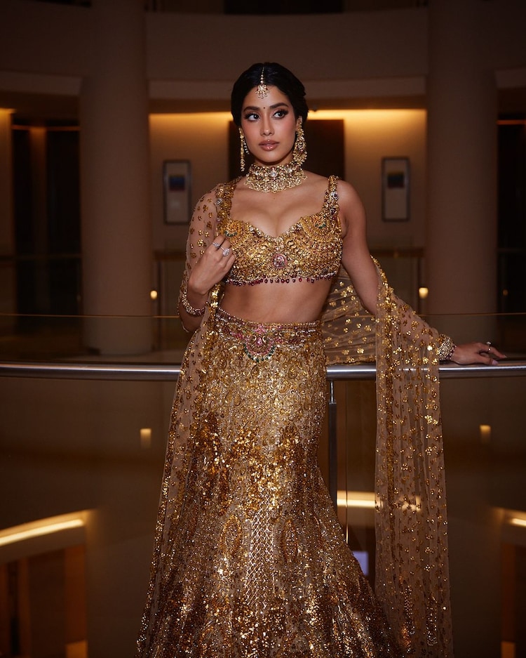Janhvi Kapoor in jeweled gold lehenga