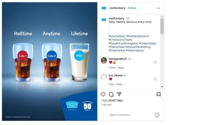 Mother Dairy joins cola clash with witty post: 'Halftime, anytime, milk lifetime' 5