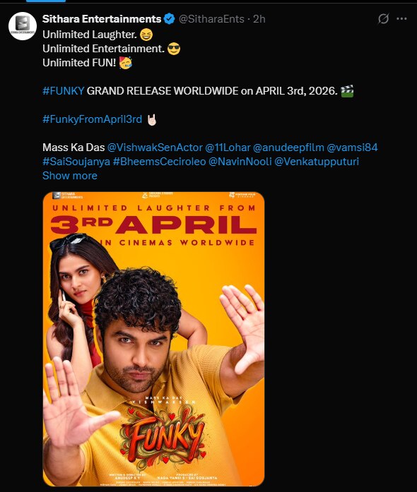 Vishwak Sen S Funky Gets Release Date KV Anudeep S Comedy Set For Screenshot 2025 11 06 183439 