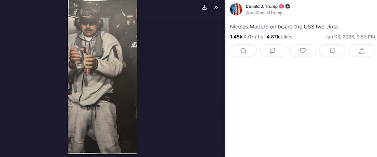 2026/01/1767458477.webp + Trump shares photo of Maduro in handcuffs News about - Trump shares photo of Maduro in handcuffs