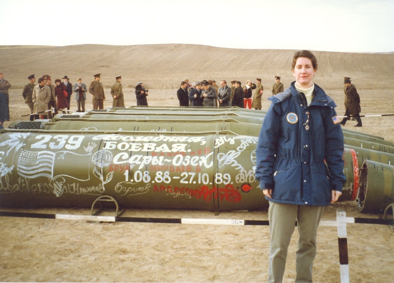 US Ambassador Eileen Malloy at the Saryozek destruction site in Kazakhstan, where the last Soviet short-range missiles covered by the INF Treaty were eliminated in the spring of 1990. (Image: US Department of State)