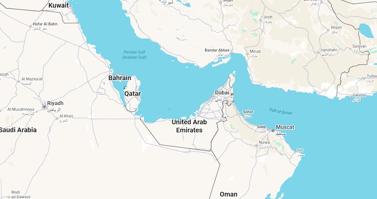 How a British Walker on a Land Rover drew UAE from seven sheikhdoms 3 A political map of West Asia showing the United Arab Emirates and its neighbours, including Saudi Arabia, Oman, Iran, Qatar and Bahrain.
