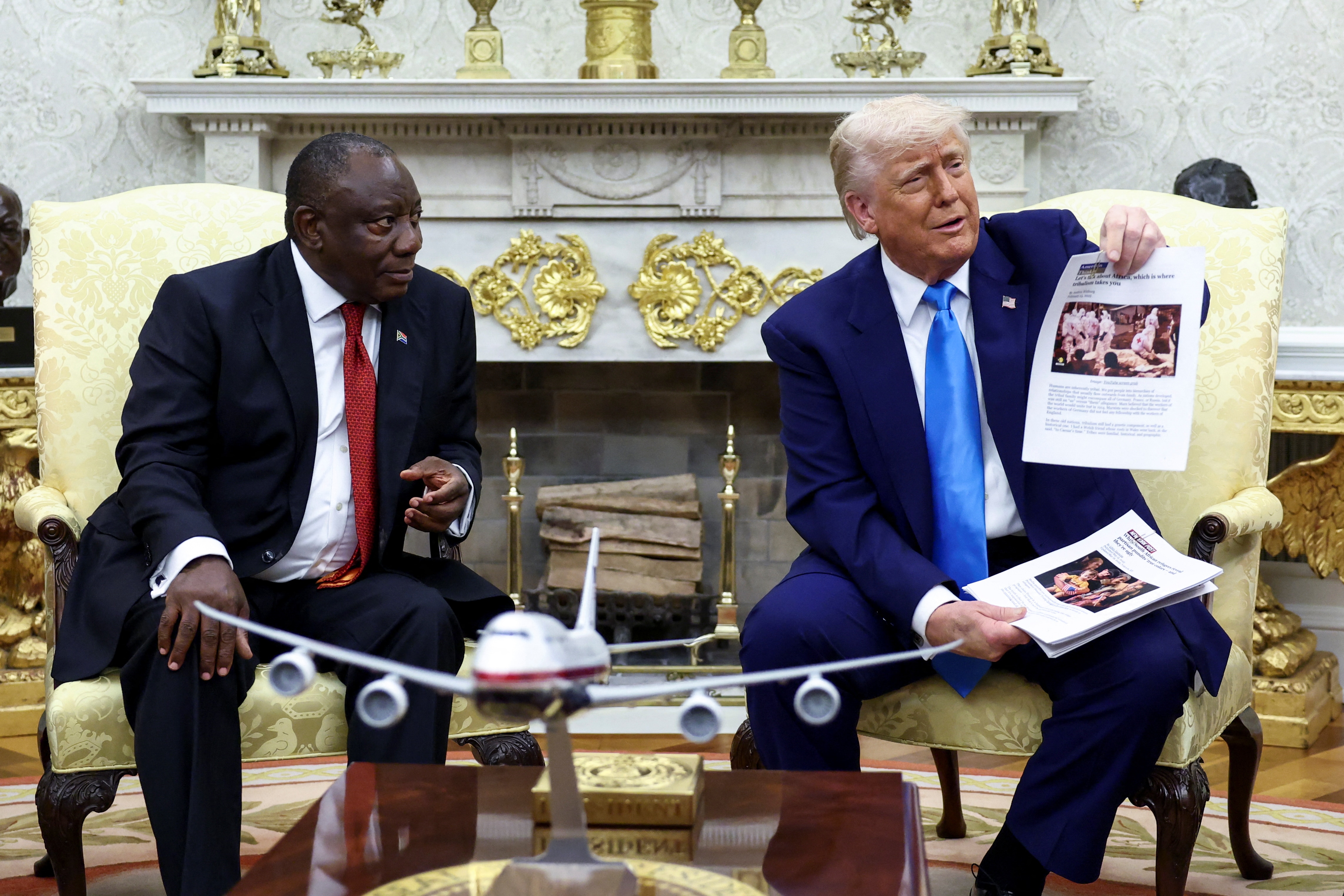 Trump ambushed Ramaphosa with news clippings and a video to back his claim that South Africa is committing genocide against South African farmers.