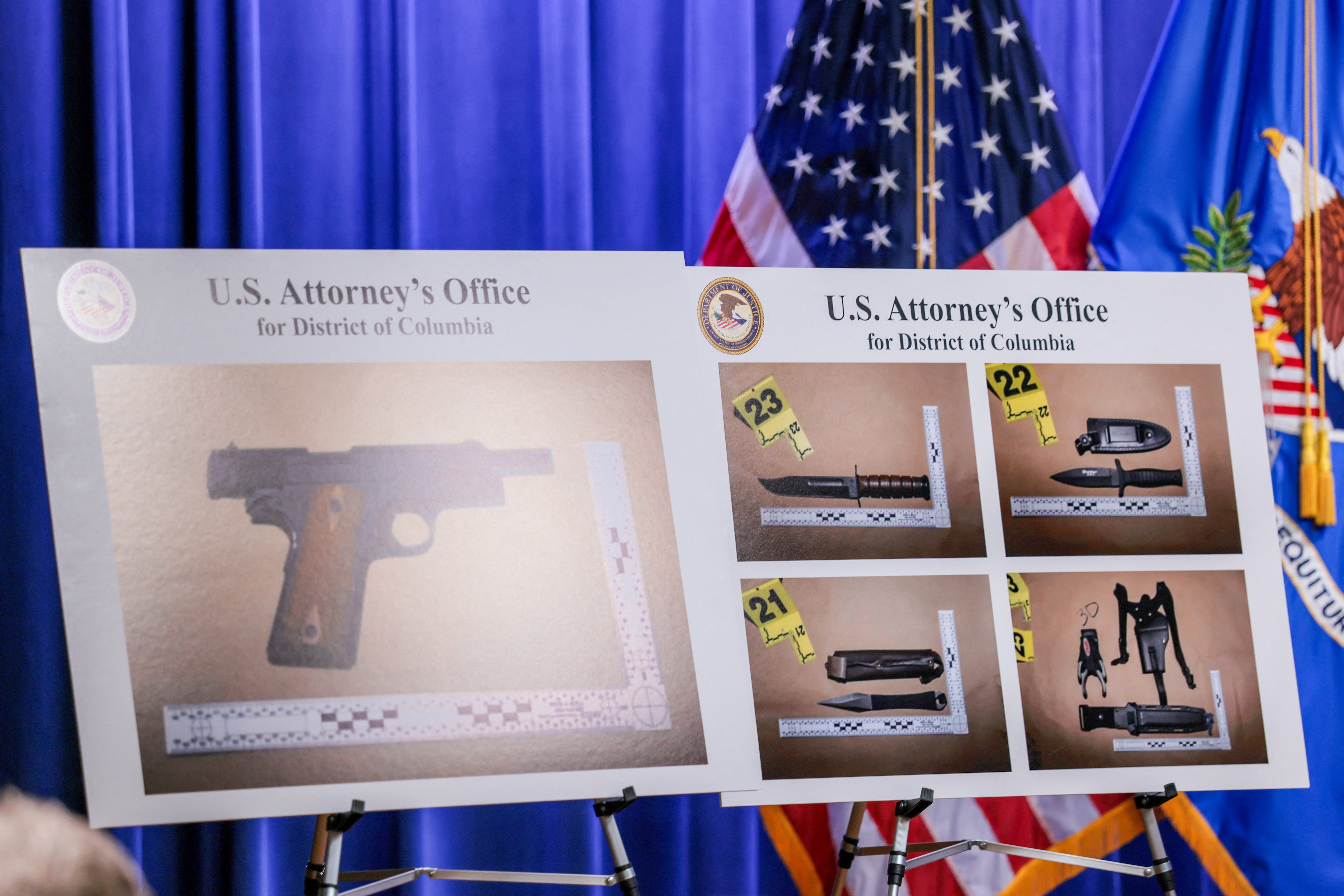 Pictures of the weapons carried by Cole Tomas Allen, the suspect in the shooting incident in Washington at the annual White House Correspondents' Association dinner. (Photo: Reuters)