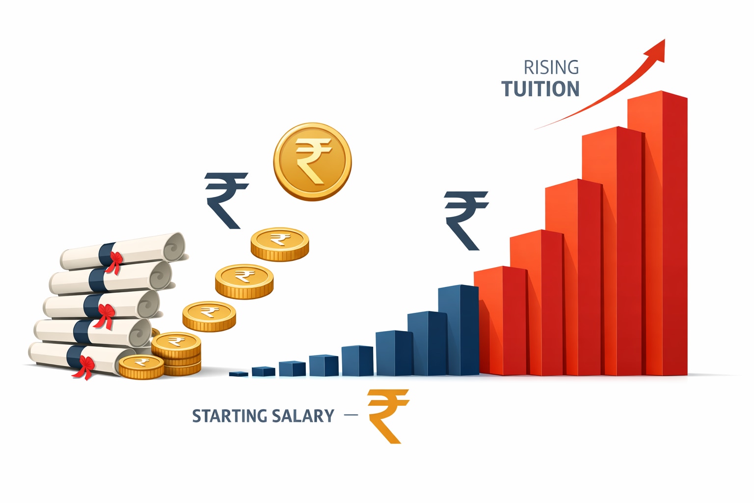 degree ROI India, degrees losing value, return of investment, costly degrees, engineering salary India, MBA placements India, BTech jobs India, CA salary India, education loans India, are degrees worth it, MBA ROI India, higher education cost India