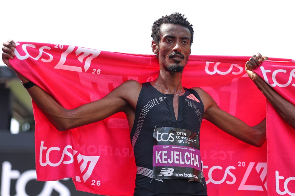 Yomif Kejelcha broke the 2 hour barrier in his first-ever marathon. Image: AP