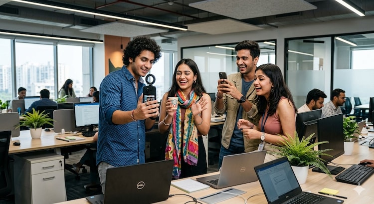 Turning break time into a creative boost where reels, laughter, and teamwork redefine productivity in the Gen Z workplace. ( AI Generated Image)