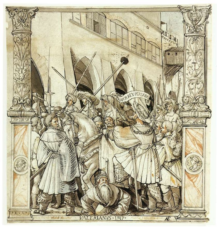 Iran Embassy viral image, Donald Trump meme, iran us israel war, iran war, persian king captured rome, Shapur I, Valerian, Battle of Edessa, Roman Empire, Sasanian Empire, ancient Persia, geopolitics, captured emperor