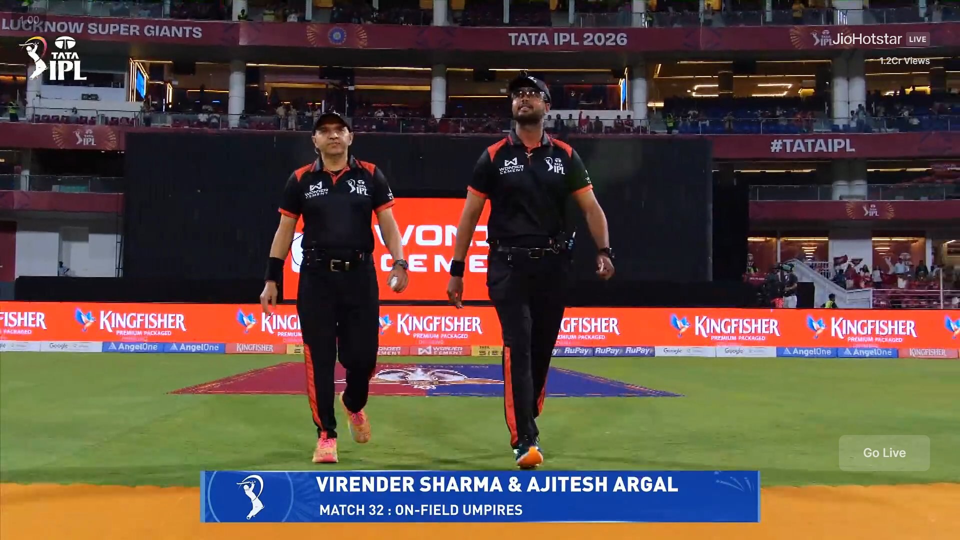 Ajitesh Argal (right) made his debut as an IPL umpire in 2026. (ScreenGrab: JioHotstar)