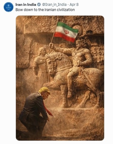 Iran Embassy viral image, Donald Trump meme, iran us israel war, iran war, persian king captured rome, Shapur I, Valerian, Battle of Edessa, Roman Empire, Sasanian Empire, ancient Persia, geopolitics, captured emperor
