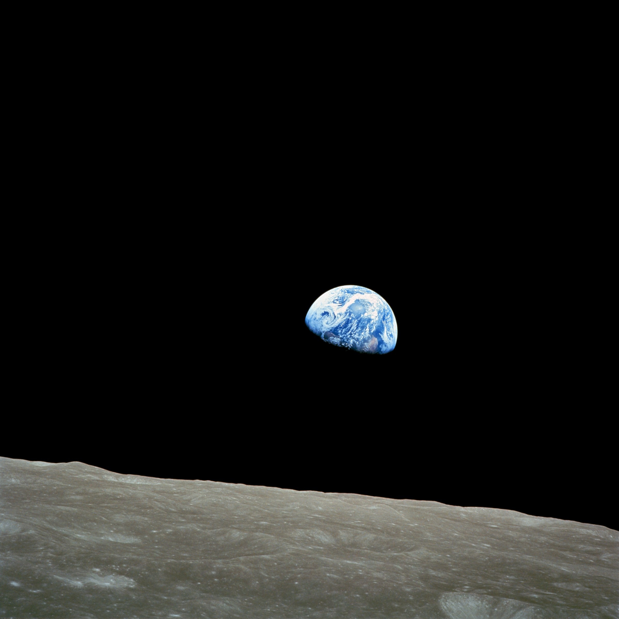 The photograph, Earthrise, showing planet Earth from the Moon's orbit was taken by astronaut William Anders during the Apollo 8 mission. 