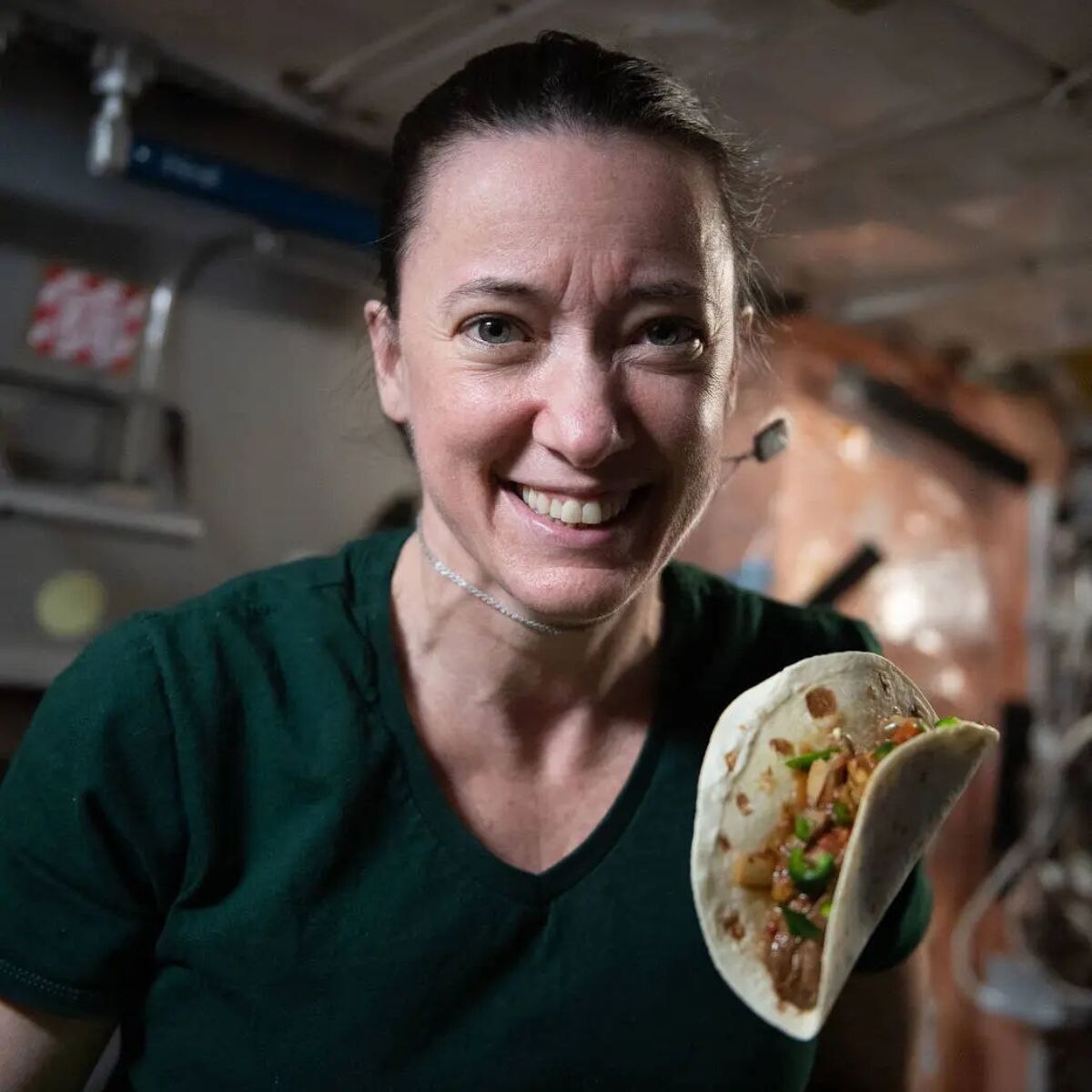 Nasa astronaut Megan McArthur made tacos with space-grown chilli peppers. (Photo: Nasa)