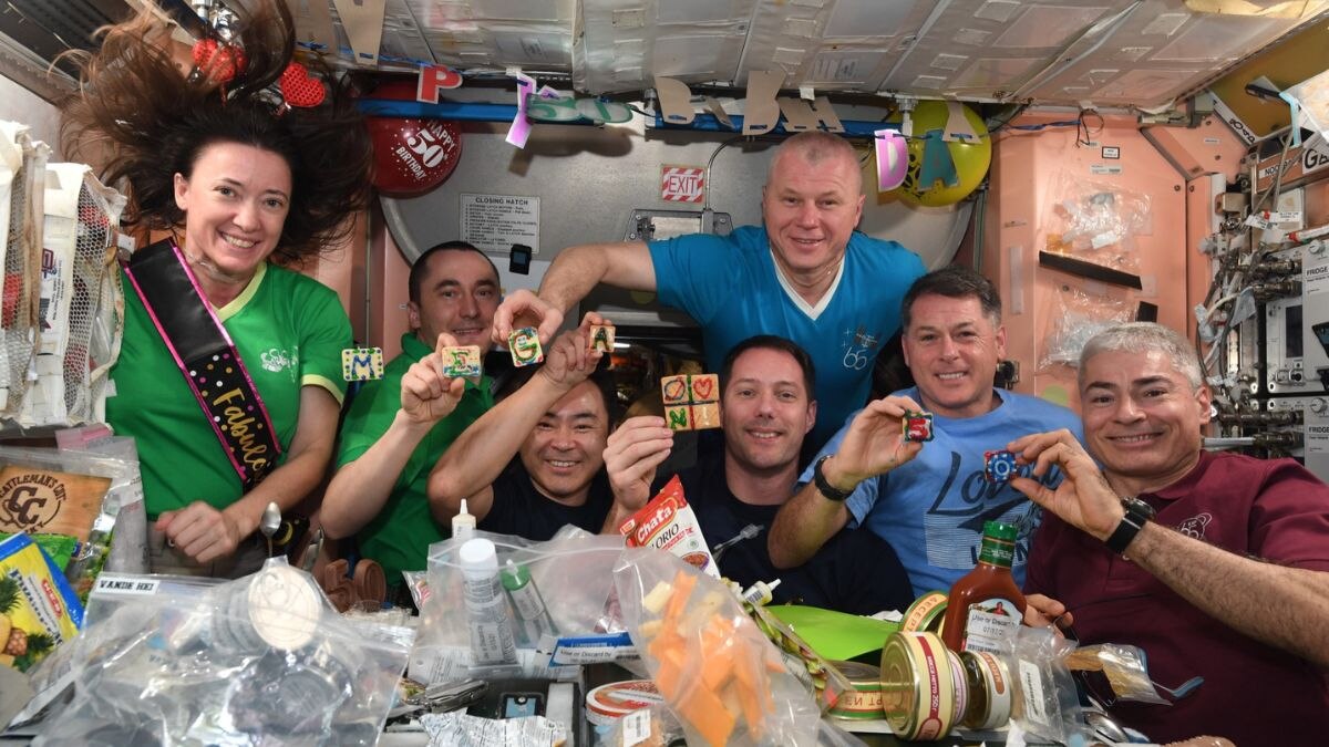 Expedition 65's party in space. (Photo: Nasa)