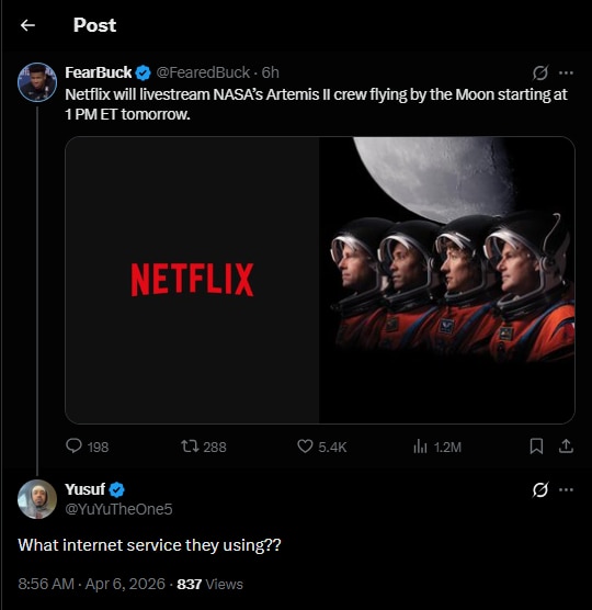Netflix Artemis II livestreaming