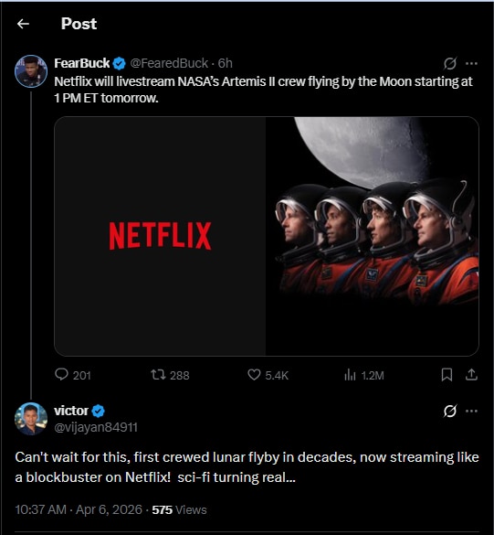 Netflix Artemis II moon flyby