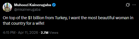 Muhoozi Kainerugaba makes an offer that he hopes Turkey cant refuse. (Image: X/@mkainerugaba)