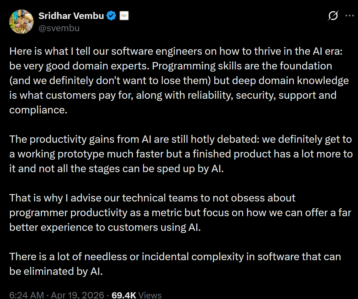 Sridhar Vembu Post on X