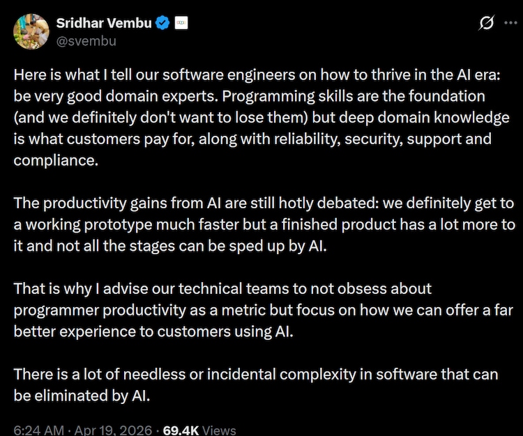 Sridhar Vembu Post on X