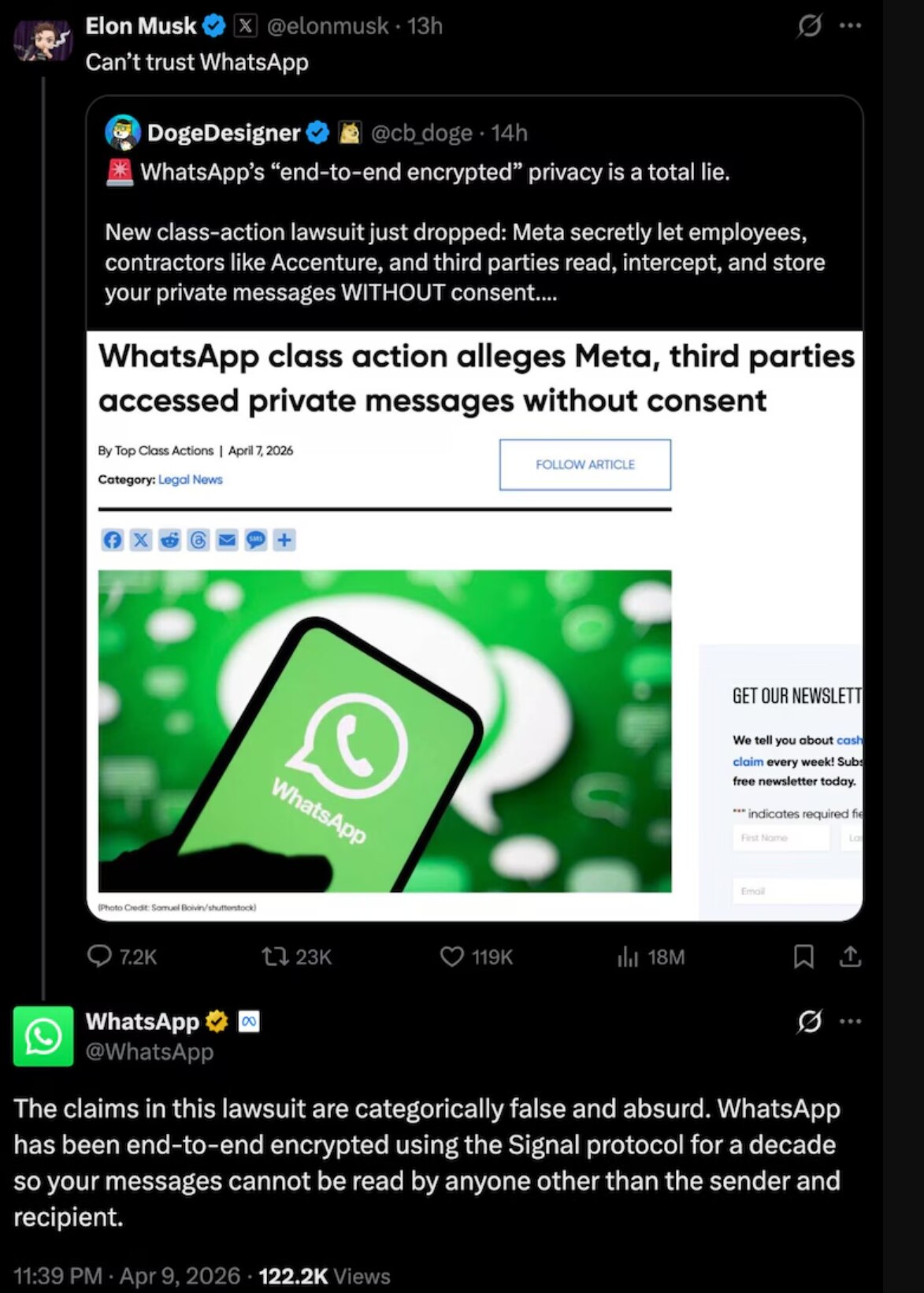 Elon Musk says WhatsApp is not safe 