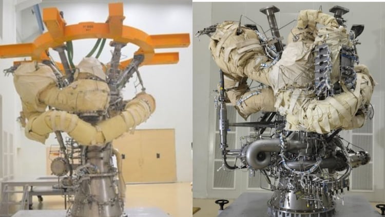 The SE2000 engine completed its third Power Head Test Article hot test in May 2025. A full integrated engine hot test is targeted for the end of 2026, but the upgraded LVM3 it will power is not expected to be flight-ready before 2028-29. (Photo: Isro)