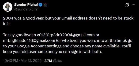 Sundar Pichai post