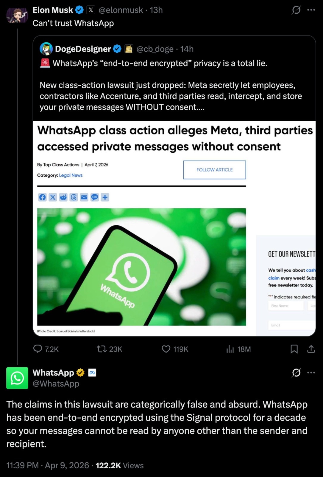 WhatsApp replies to Elon Musk