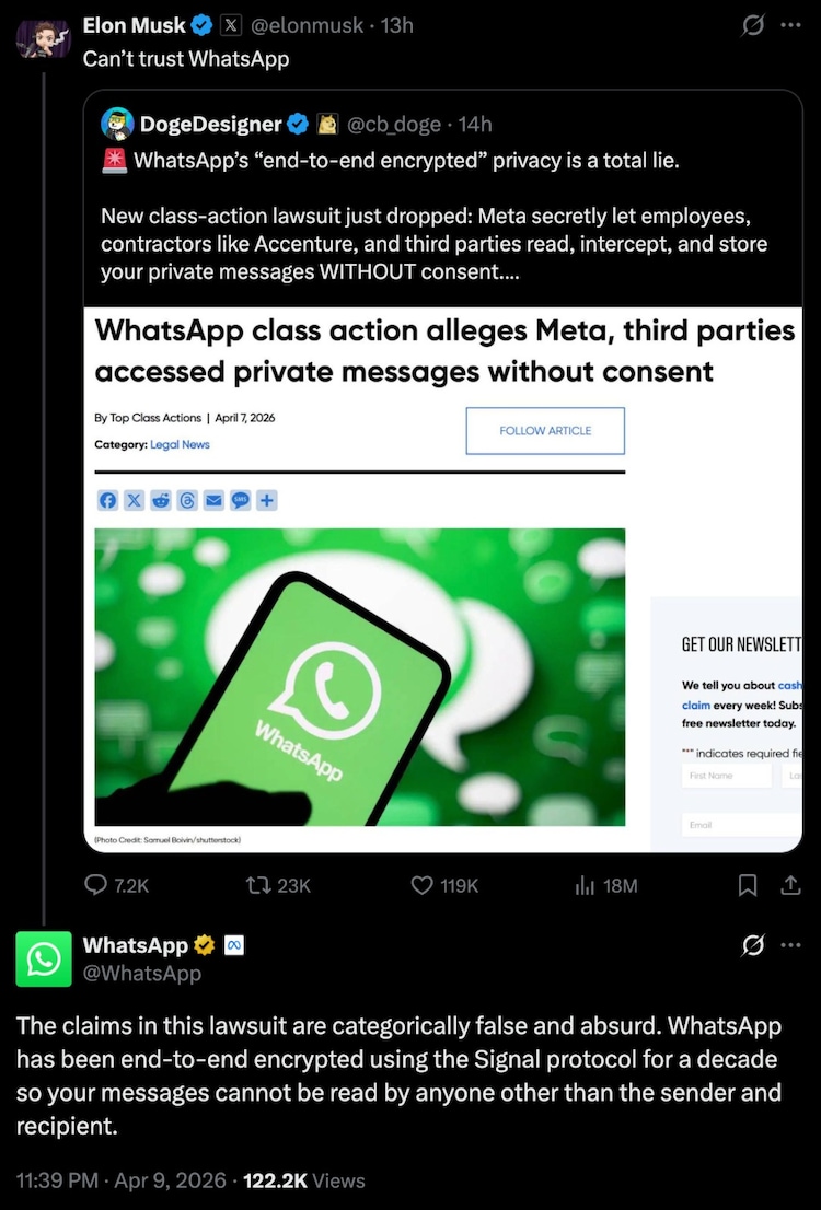 WhatsApp replies to Elon Musk