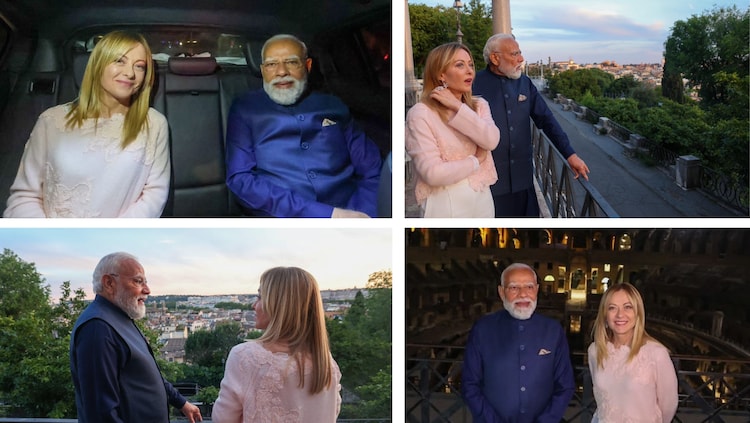 Prime Minister Narendra Modi shared pictures from Rome after meeting Italian PM Giorgia Meloni for dinner and visiting the iconic Colosseum ahead of bilateral talks. (Images: Narendra Modi on X)