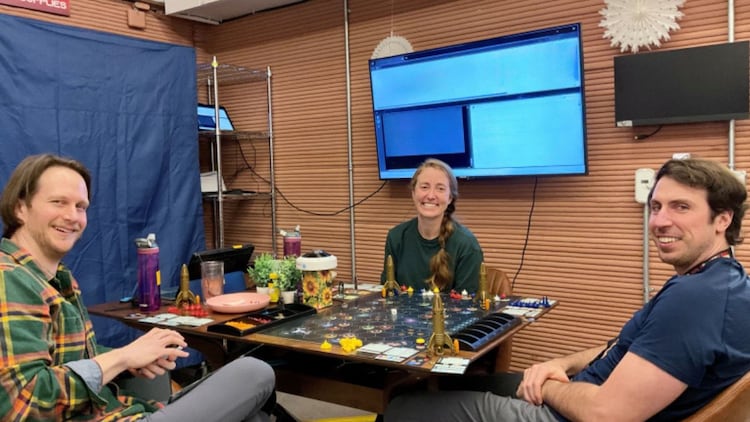 From right: Commander Ross Elder, medical officer Ellen Ellis, and science officer Matthew Montgomery during off-duty time. (Photo: Nasa)