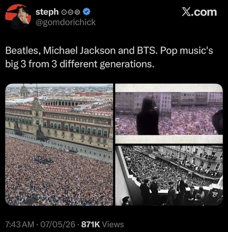BTS is being compared to The Beatles and Michael Jackson. Credit: X