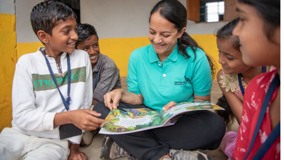 Wild Shaale, or Wild School, uses art and storytelling to teach children near forests how to live peacefully alongside wildlife. (Photo: National Geographic)