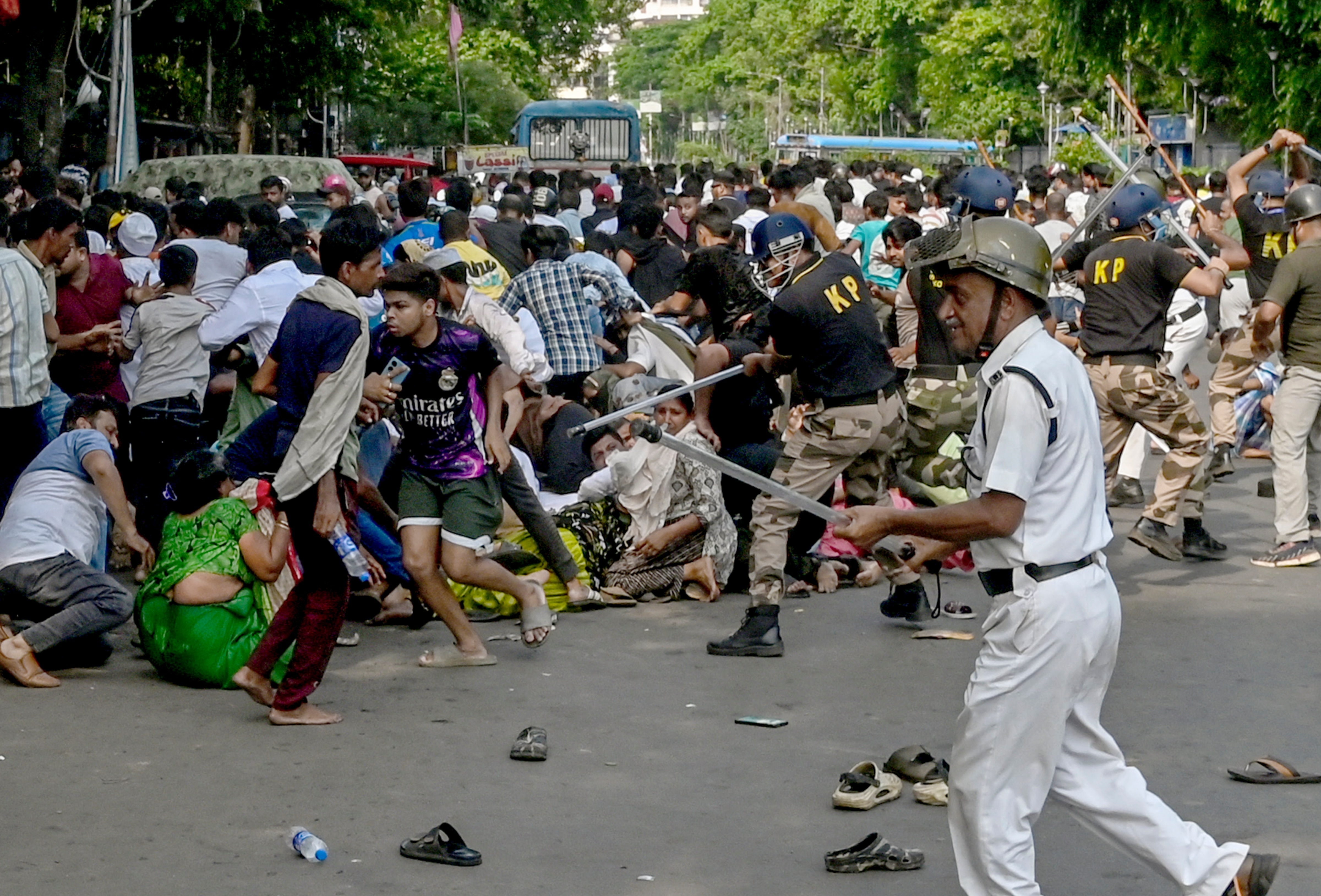 Kolkata police Police personnel launched a lathicharge in Park Circus after a protest against a demolition drive at Tiljala area turned violent. (Image: PTI)