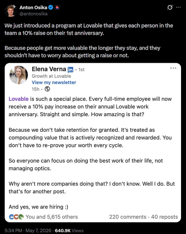 Post by Lovable CEO Anton Osika