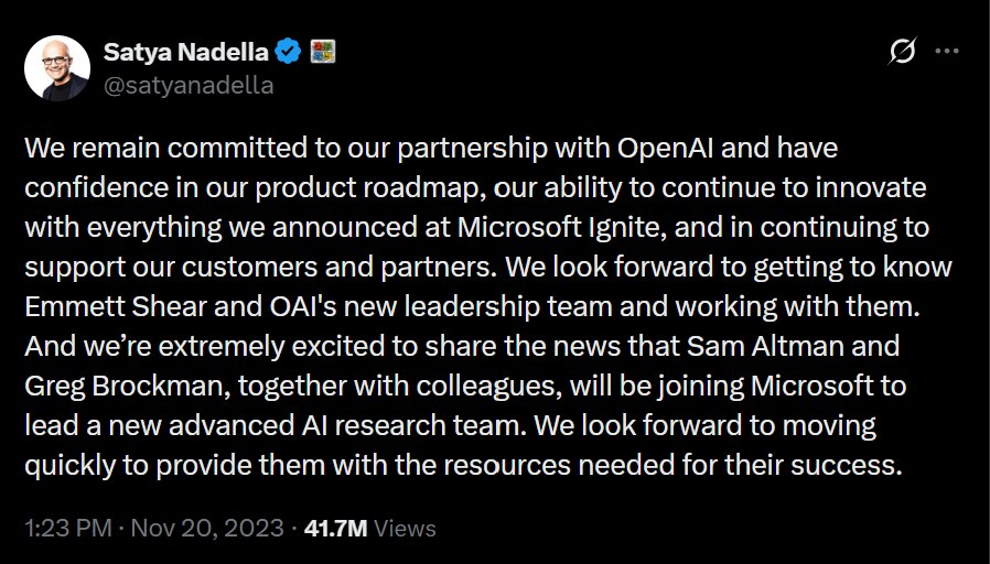 Post of Satya Nadella from 2023
