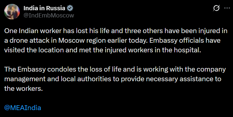 A screengrab of the Indian Embassyâs post on X.