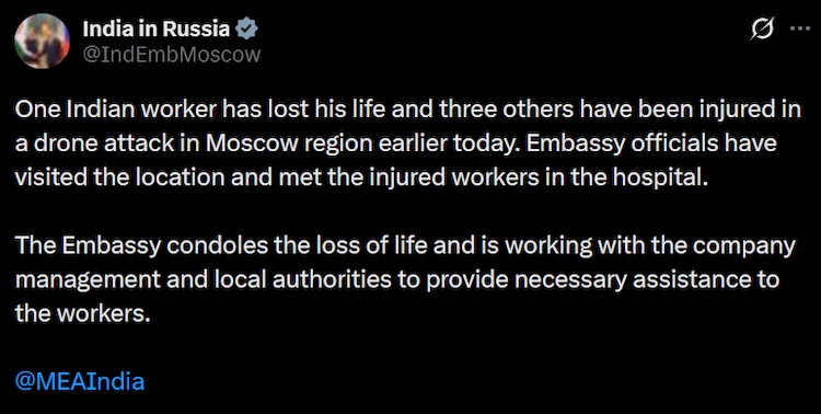 A screengrab of the Indian Embassyâs post on X.
