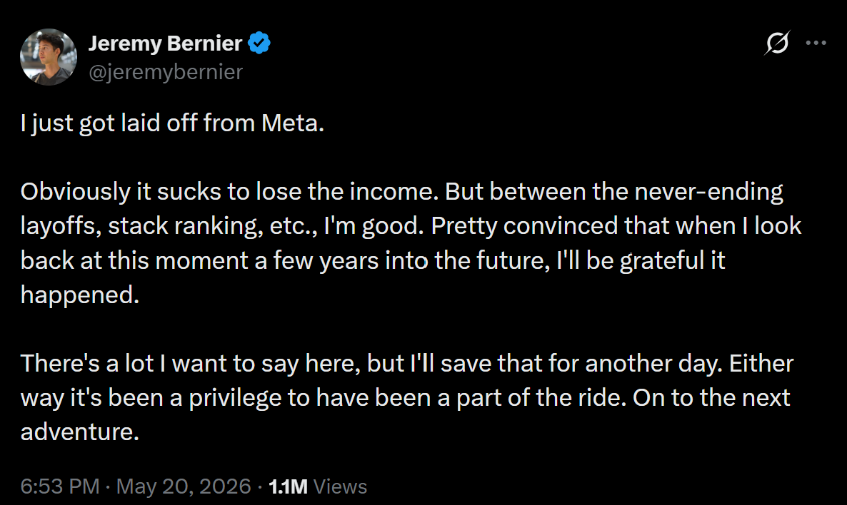 Ex meta employee Jeremy Bernier post on X 