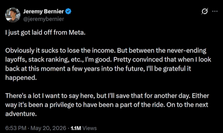 Ex meta employee Jeremy Bernier post on X