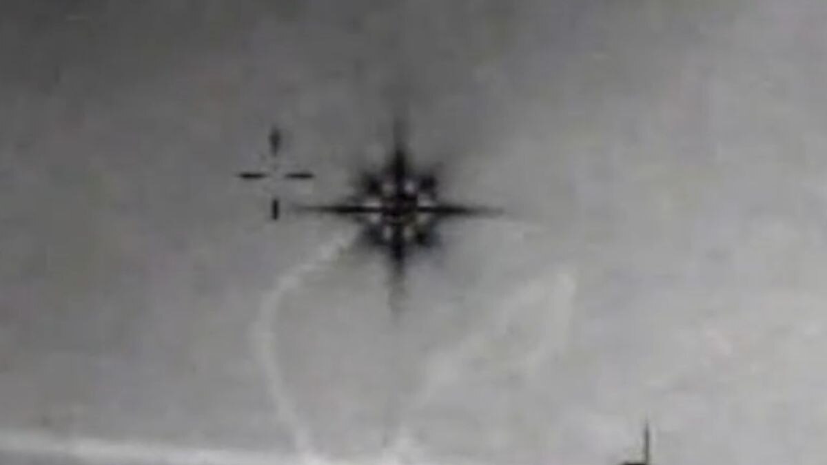 Infrared sensors detect heat rather than visible light, which is why declassified UAP footage typically appears in black and white. Any intensely hot object, including a military flare, can appear as a glowing starburst on such a camera. (Photo: AARO/Department of War)