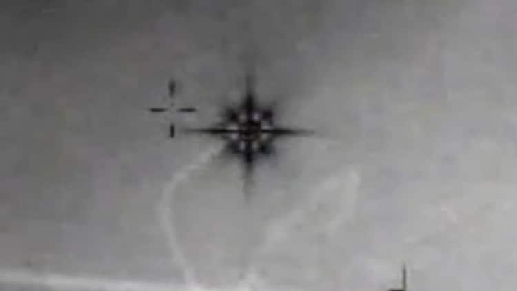 Infrared sensors detect heat rather than visible light, which is why declassified UAP footage typically appears in black and white. Any intensely hot object, including a military flare, can appear as a glowing starburst on such a camera. (Photo: AARO/Department of War)